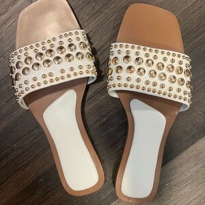 White Studded Slide Sandals